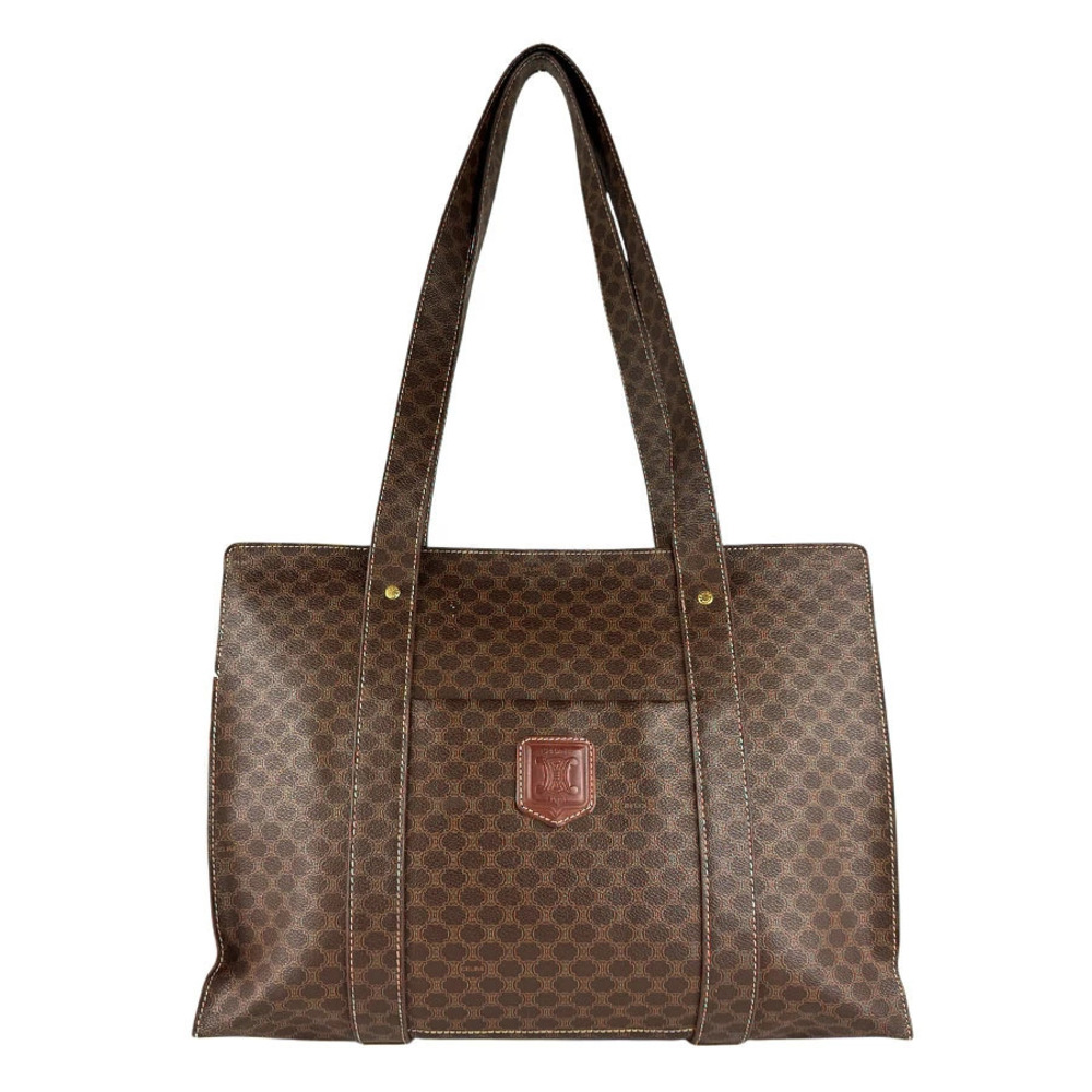 Celine Shoulder Bag Macadam Canvas Brown